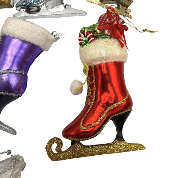 15 Vintage Ice Skates Skating Skater Ornaments Mixed Lot Blown Glass Plastic - Picture 9 of 15